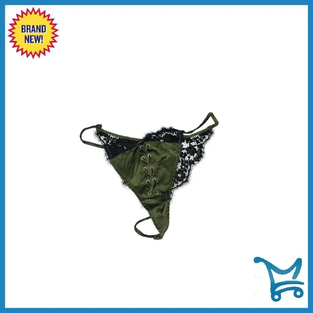 Satin Lace Thong Panty Low Rise Stretch Silk Minimal Coverage New